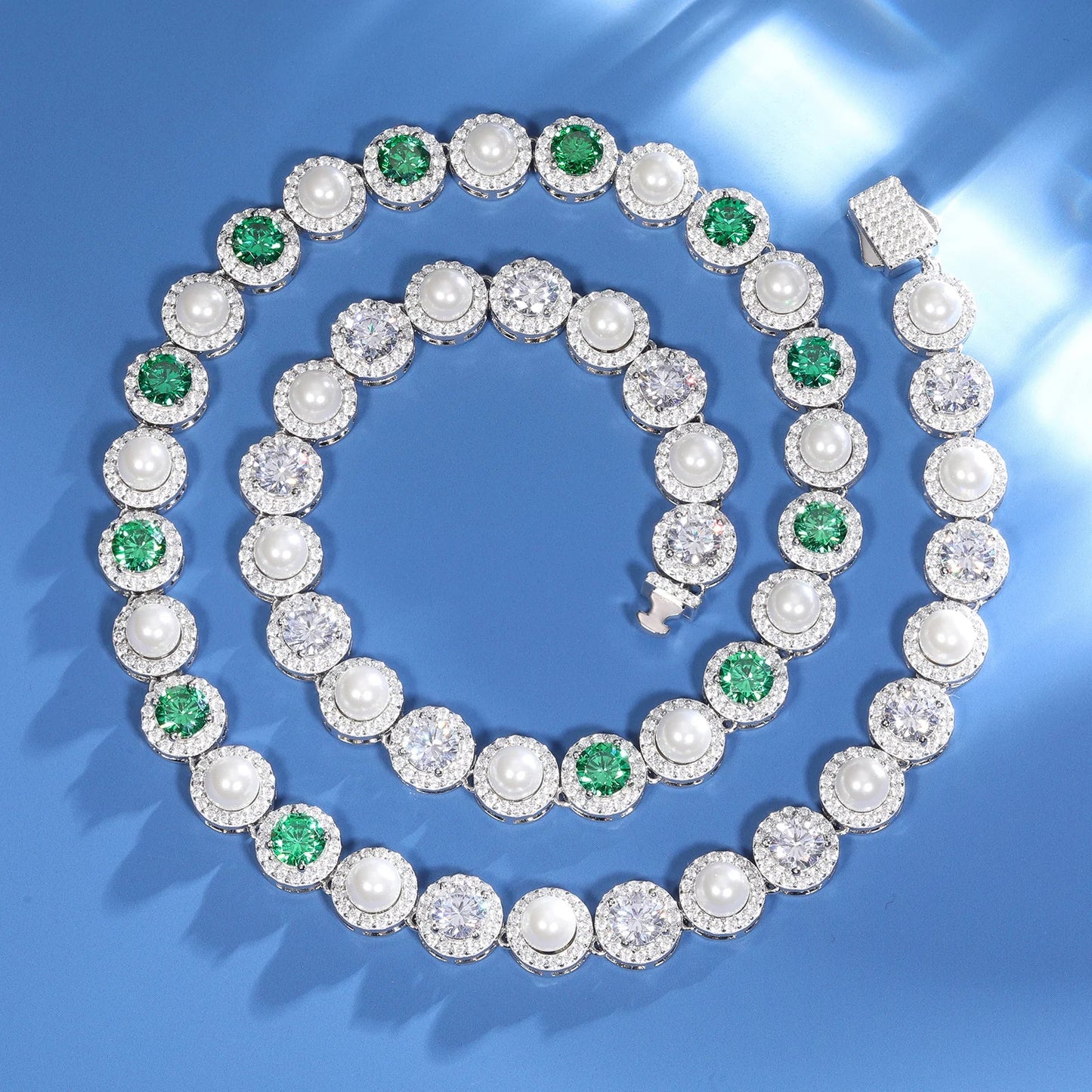 9mm S925 Green Moissanite Pearl Chain
