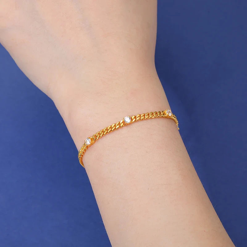 S925 Moissanite Round Diamond Cuban Link Bracelet - 3MM