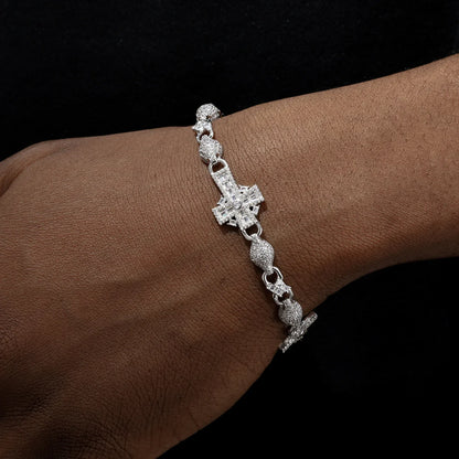 S925 Moissanite Diamond Iced Royal Cross Link Bracelet - 14mm