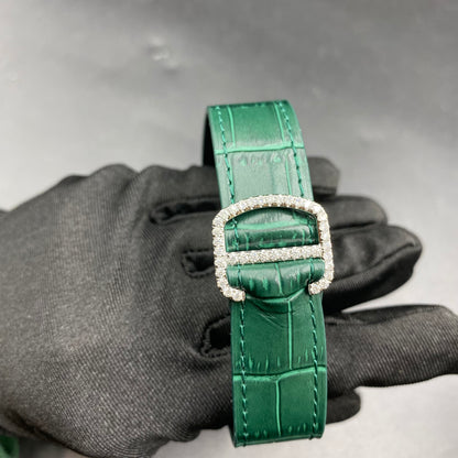 CARTIER SANTOS MOISSANITE WATCH WITH EMERALD GREEN DIAL – GREEN LEATHER STRAP EDITION