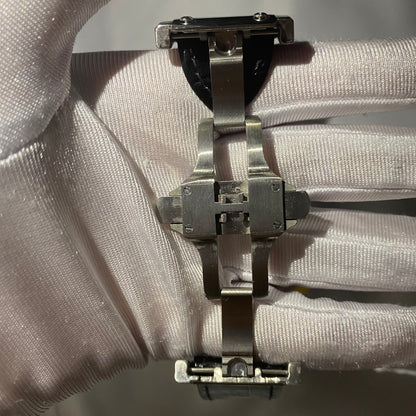 CARTIER SANTOS CHRONOGRAPH WATCH WITH ROMAN DIAL – BLACK LEATHER & DIAMOND BEZEL EDITION
