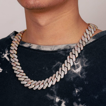 19MM 3 ROWS DIAMOND PRONG LINK CUBAN NECKLACE/BRACELET