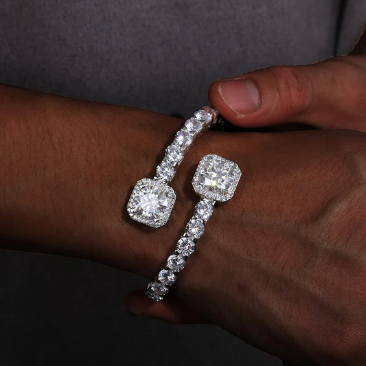 S925 Moissanite Clustered Tennis Bangle Bracelet