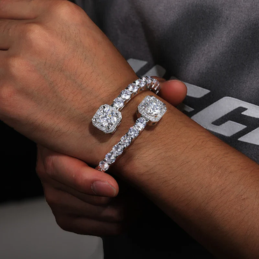 S925 Moissanite Clustered Tennis Bangle Bracelet