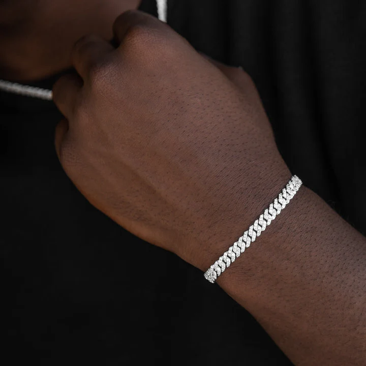 S925 Moissanite Diamond Prong Cuban Link Bracelet - 6mm