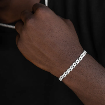 S925 Moissanite Diamond Prong Cuban Link Bracelet - 6mm