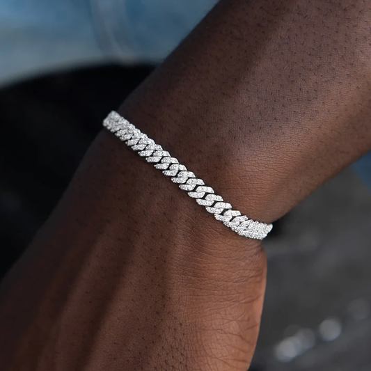 S925 Moissanite Diamond Prong Cuban Link Bracelet - 6mm