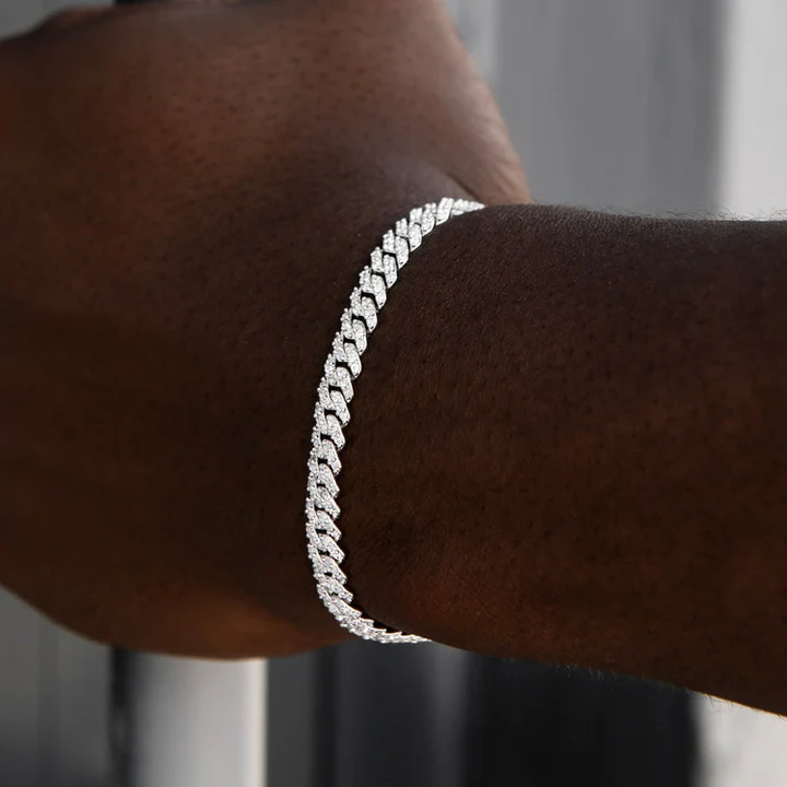 S925 Moissanite Diamond Prong Cuban Link Bracelet - 6mm