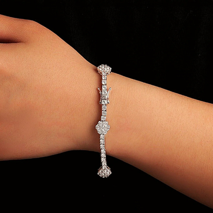 MOISSANITE ICED FLOWERS TENNIS BRACELET - WHITE GOLD