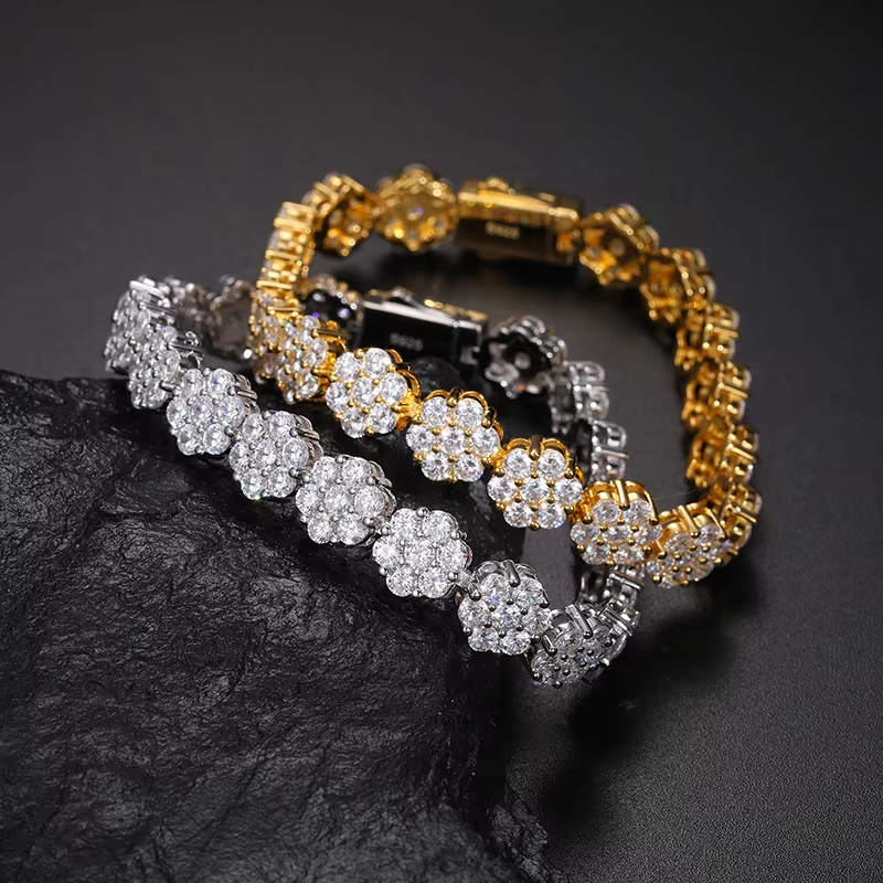 S925 Moissanite VVS1 Flower Diamond Link Chain Bracelet