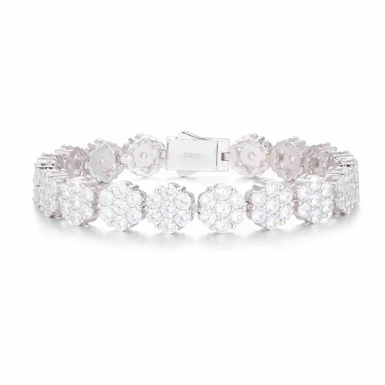 S925 Moissanite VVS1 Flower Diamond Link Chain Bracelet