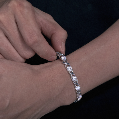 3-8mm S925 Moissanite Diamond Stationed Infinity Link Bracelet - Silver