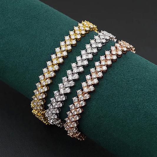 Women's S925 Moissanite V Link Baguette Tennis Diamond Bracelet