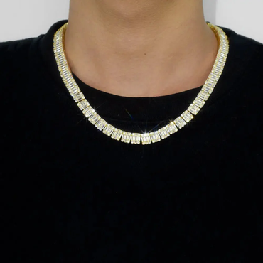 S925 Square Baguette Moissanite Diamond Tennis Necklace - 10mm