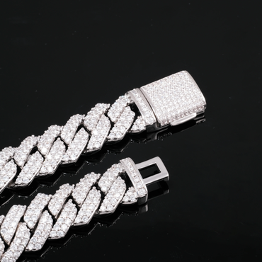 14MM Moissanite Diamond Prong Cuban Link Chain Bracelet