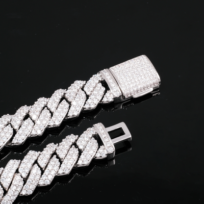 14MM Moissanite Diamond Prong Cuban Link Chain Bracelet
