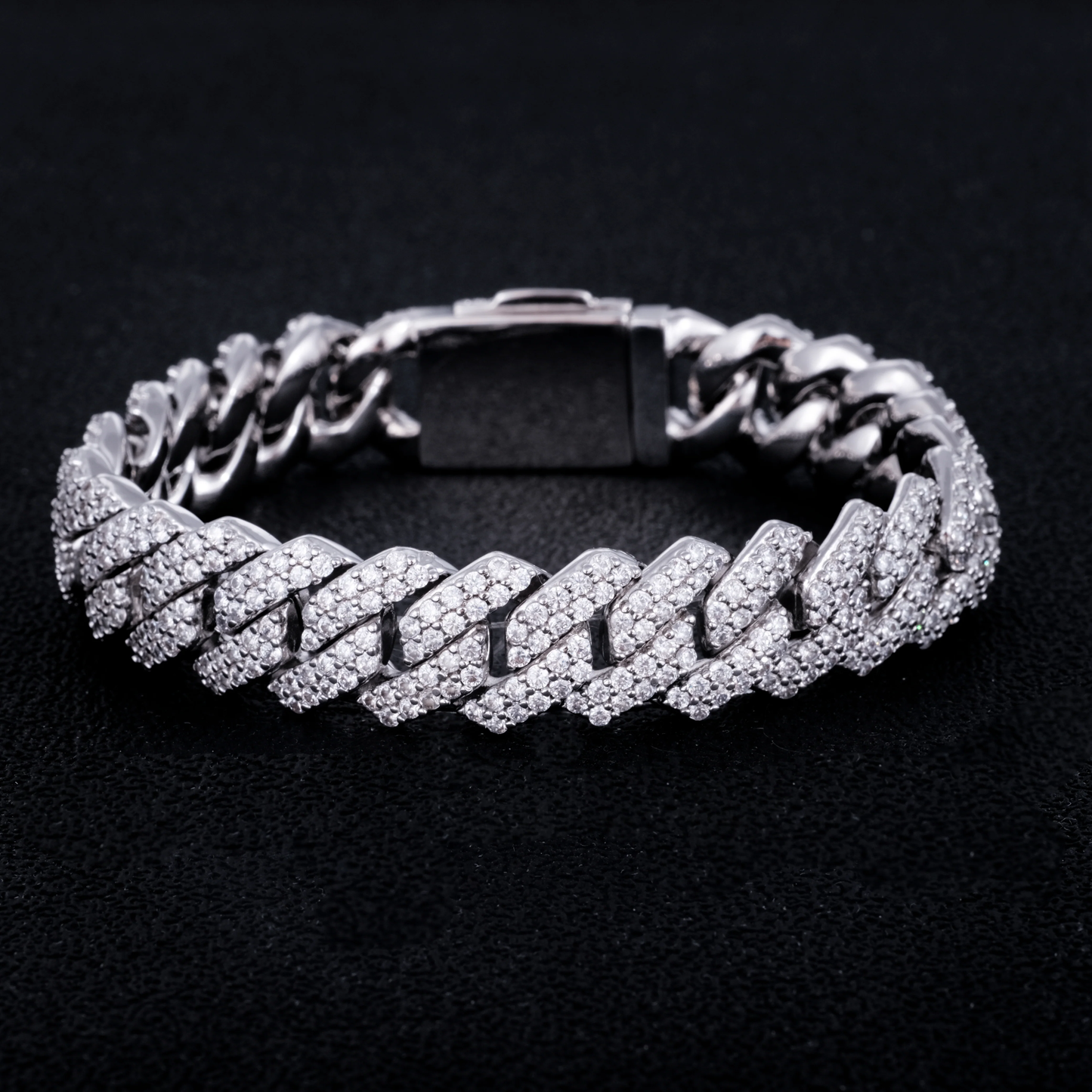 14MM Moissanite Diamond Prong Cuban Link Chain Bracelet