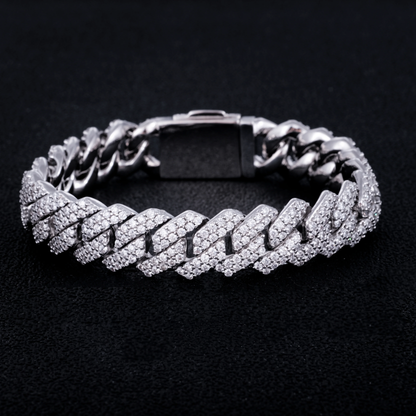 14MM Moissanite Diamond Prong Cuban Link Chain Bracelet