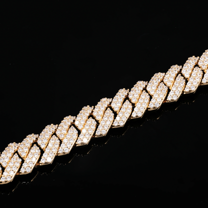 14MM Moissanite Diamond Prong Cuban Link Chain Bracelet