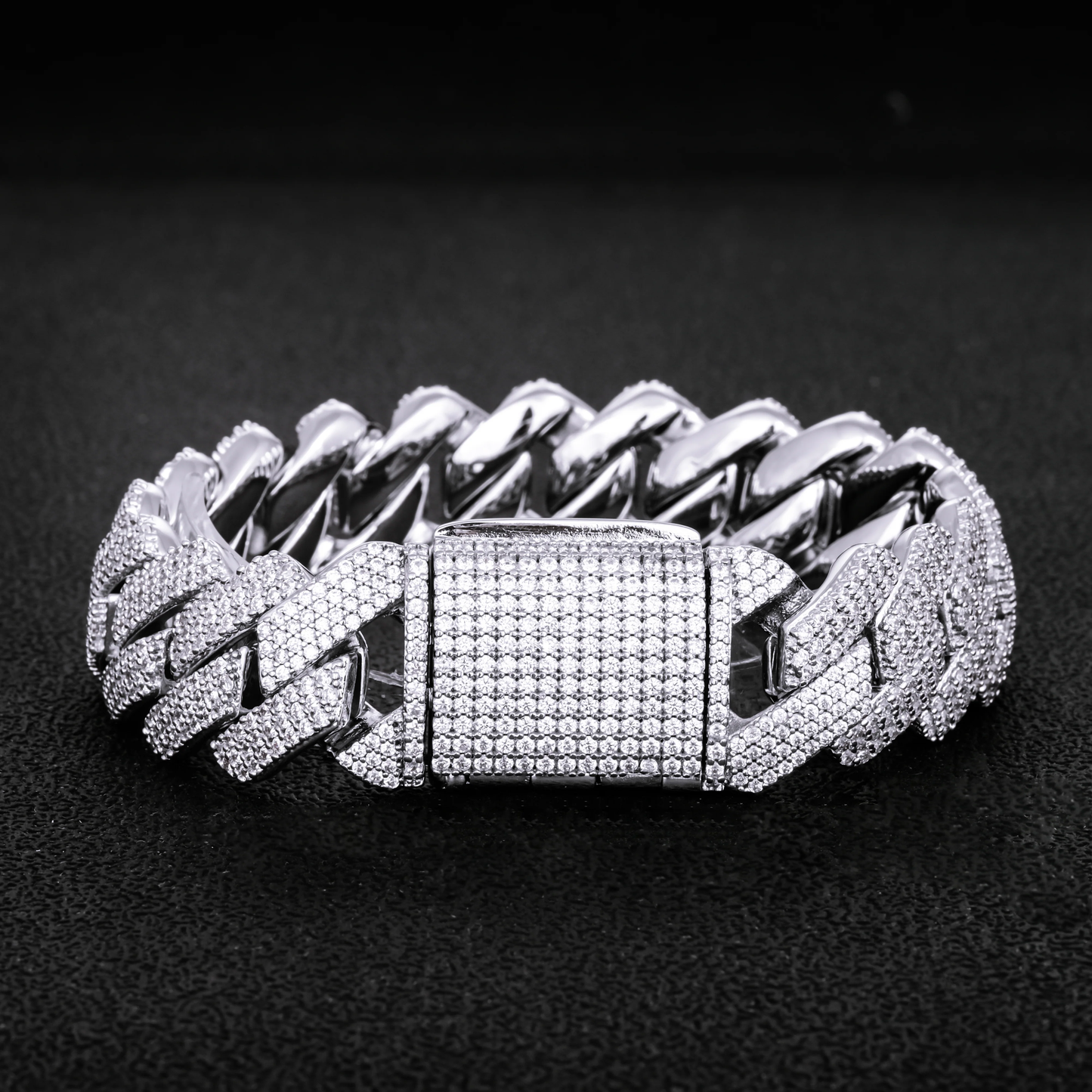 S925 3 ROWS MOISSANITE DIAMOND PRONG LINK CUBAN BRACELET - 19MM