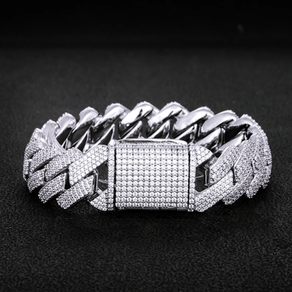 S925 3 ROWS MOISSANITE DIAMOND PRONG LINK CUBAN BRACELET - 19MM