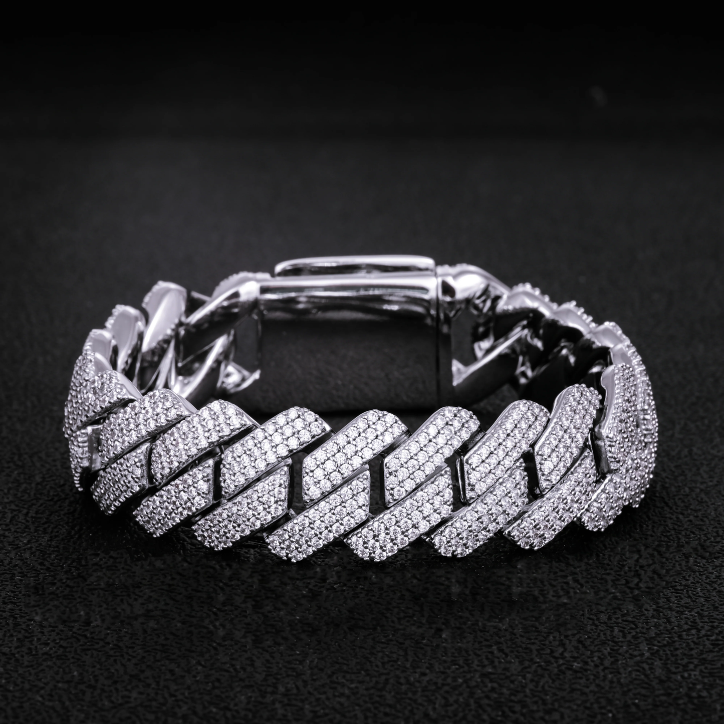 S925 3 ROWS MOISSANITE DIAMOND PRONG LINK CUBAN BRACELET - 19MM