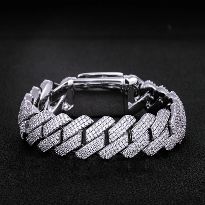 S925 3 ROWS MOISSANITE DIAMOND PRONG LINK CUBAN BRACELET - 19MM