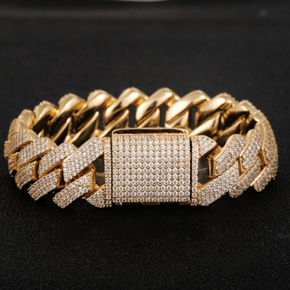 S925 3 ROWS MOISSANITE DIAMOND PRONG LINK CUBAN BRACELET - 19MM